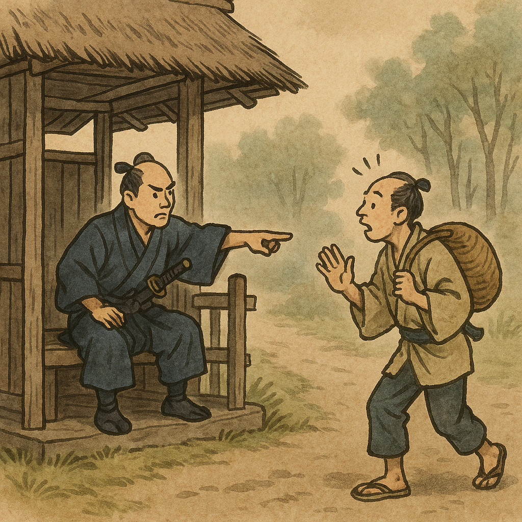 Officials inspecting townspeople for sake